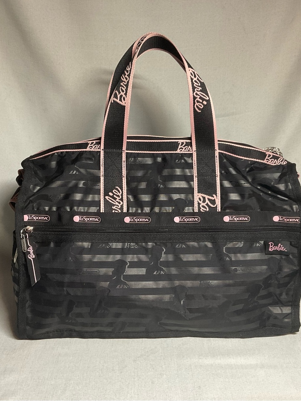 Barbie LeSportsac collab black pink overnight bag